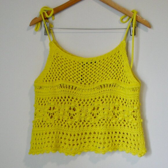 Zara Yellow Crochet Knit Top Boho Tie Straps Cropped Loose Fit NEW NWT Small - Picture 11 of 16